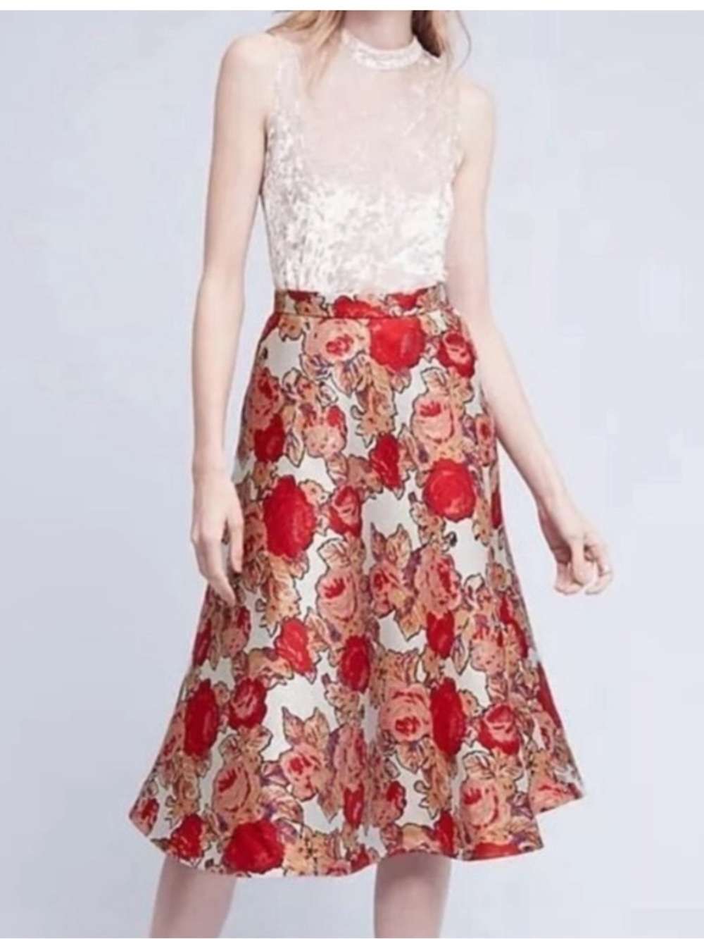 Rachel Antonoff red rose jacquard skirt